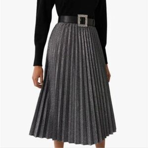 A New Day Black and Silver Knife Pleated Midi Skirt. Cocktail. Whimsigoth.